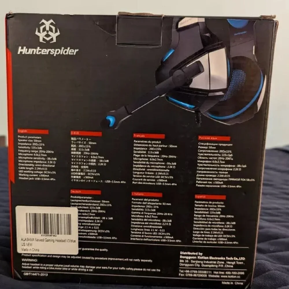 Hunterspider V-3 Pro Gaming Headset - Blue, Light up headset
